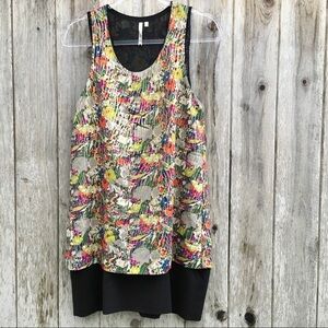 Vintage Anthropologie Petticoat Alley Floral & Gold Sleeveless Dress Small